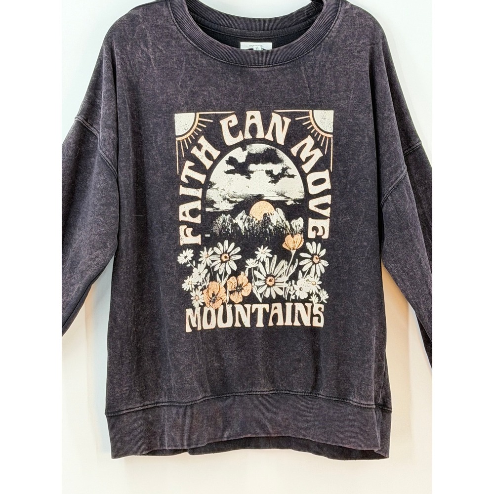 Maurices Boho Faith Can Move Mountains Sweatshirt Womens Large Acid Wash Graphic - Picture 3 of 9